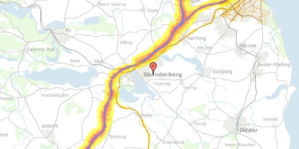 Trafikstøjkort på Mårvej 14, 8660 Skanderborg