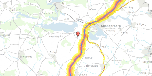 Trafikstøjkort på Nedergårdsvej 1, 8660 Skanderborg