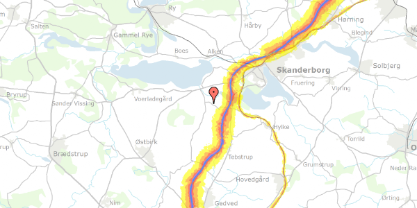 Trafikstøjkort på Nedergårdsvej 14, 8660 Skanderborg