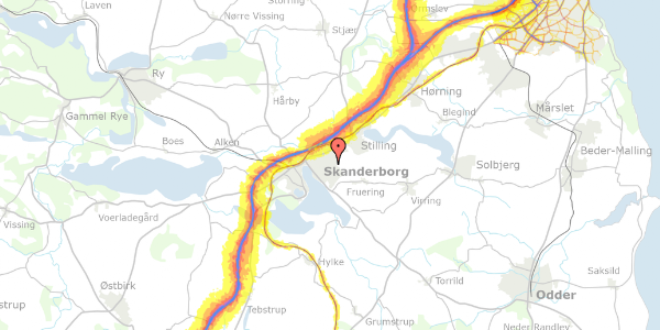 Trafikstøjkort på Nis Petersens Vej 3, 8660 Skanderborg