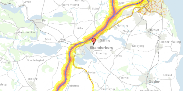 Trafikstøjkort på Nis Petersens Vej 6, 8660 Skanderborg