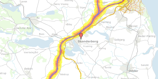 Trafikstøjkort på Nis Petersens Vej 14, 8660 Skanderborg