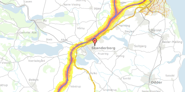 Trafikstøjkort på Nis Petersens Vej 20, 8660 Skanderborg