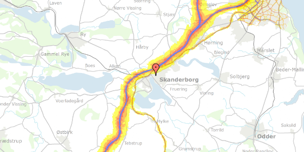 Trafikstøjkort på Oddervej 13, 8660 Skanderborg