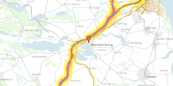 Trafikstøjkort på Oddervej 19, 8660 Skanderborg