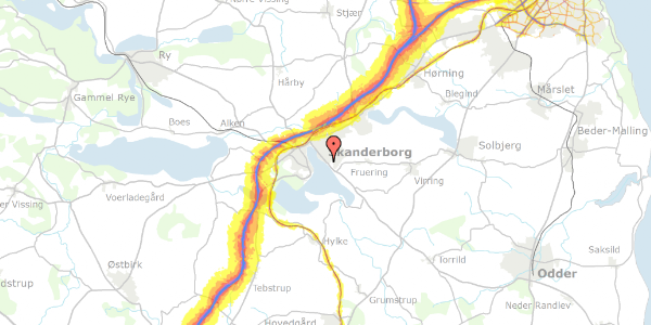 Trafikstøjkort på Oddervej 32, 8660 Skanderborg