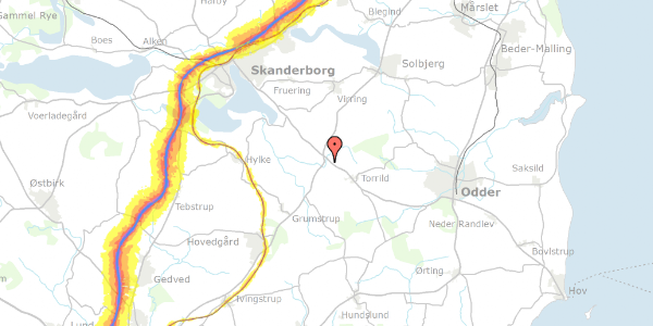 Trafikstøjkort på Rindelevparken 8, 8660 Skanderborg