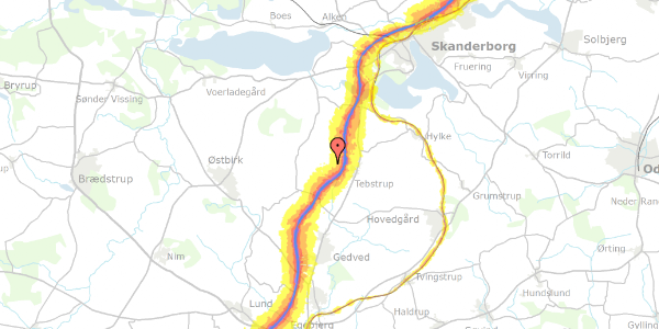 Trafikstøjkort på Risvej 23, 8660 Skanderborg