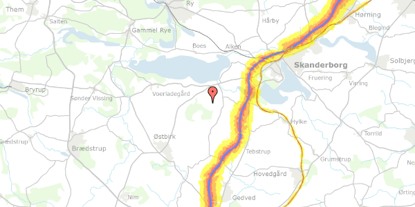 Trafikstøjkort på Rødkildevej 9, 8660 Skanderborg