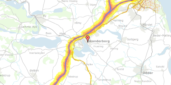 Trafikstøjkort på Rønnebærvænget 2, 8660 Skanderborg