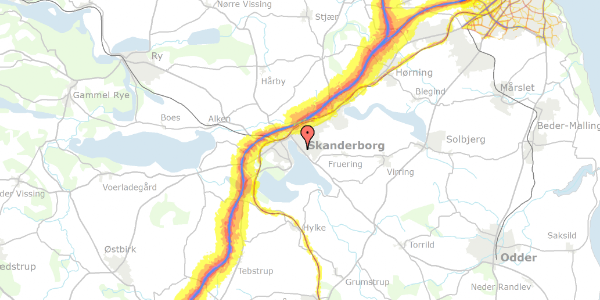 Trafikstøjkort på Rønnebærvænget 3, 8660 Skanderborg