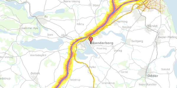 Trafikstøjkort på Rønnebærvænget 9, 8660 Skanderborg