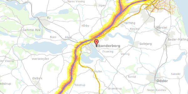 Trafikstøjkort på Rønnebærvænget 10, 8660 Skanderborg