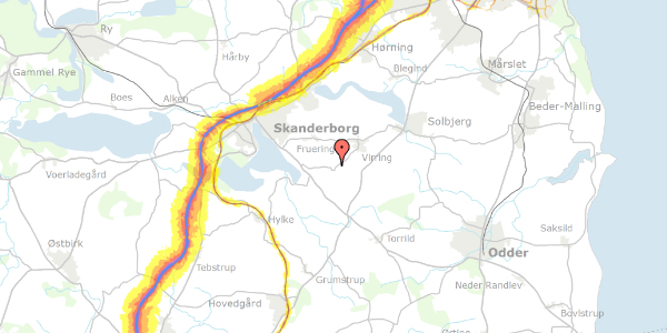 Trafikstøjkort på Storhøjvej 29, 8660 Skanderborg