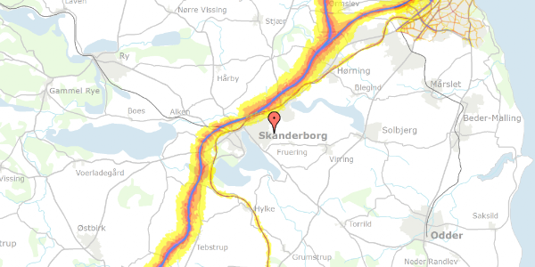 Trafikstøjkort på Svalevej 3, 8660 Skanderborg