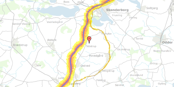 Trafikstøjkort på Tebstrup Skovvej 9, 8660 Skanderborg