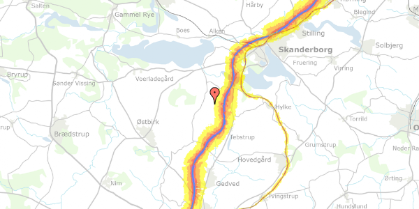 Trafikstøjkort på Tåningvej 27, 8660 Skanderborg