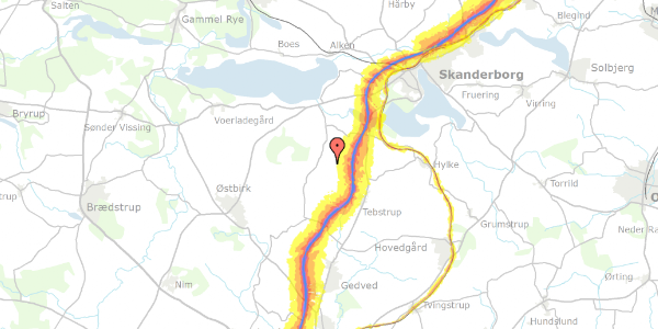 Trafikstøjkort på Tåningvej 29, 8660 Skanderborg