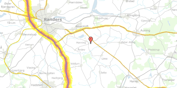 Trafikstøjkort på Årslevvej 2, 8960 Randers SØ