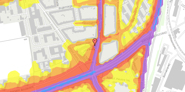 Trafikstøjkort på Assensgade 13, 5. th, 8000 Aarhus C