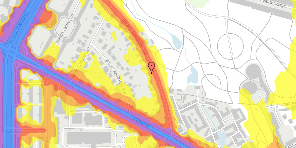 Trafikstøjkort på Eugen Warmings Vej 13, 8000 Aarhus C