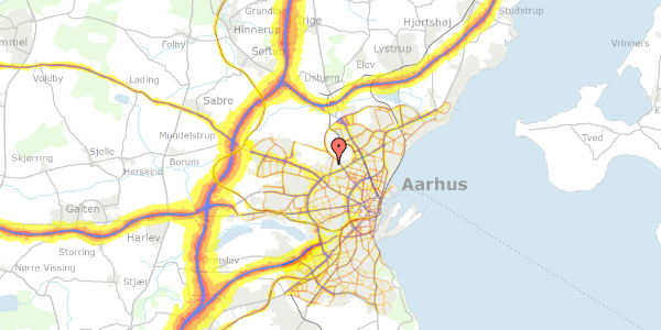 Trafikstøjkort på Fjældevænget 28, 3. th, 8210 Aarhus V