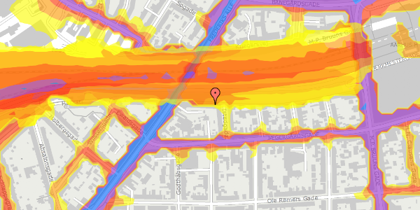 Trafikstøjkort på Hallssti 21, 1. th, 8000 Aarhus C