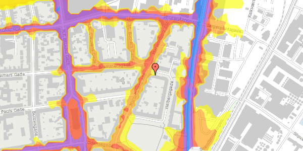 Trafikstøjkort på Heibergsgade 2, 1. th, 8000 Aarhus C