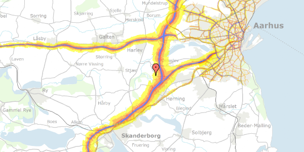 Trafikstøjkort på Pindsmøllevej 30, 8362 Hørning