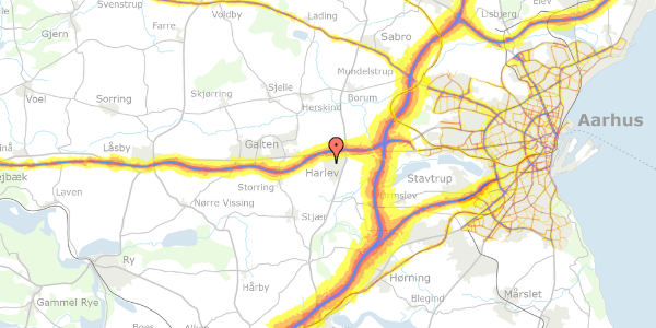 Trafikstøjkort på Rødlundvej 212, 8462 Harlev J