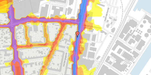 Trafikstøjkort på Strandvejen 10A, st. th, 8000 Aarhus C