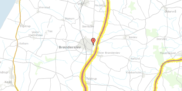 Trafikstøjkort på Frilandsvej 14, 9700 Brønderslev