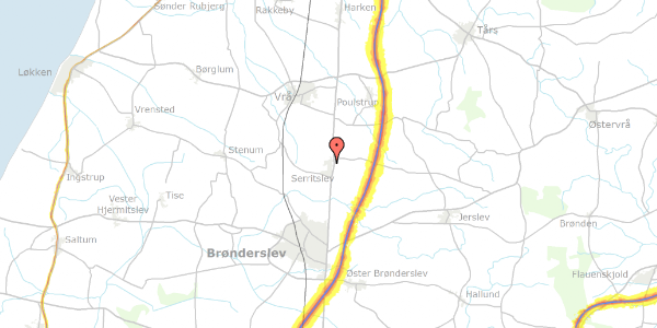 Trafikstøjkort på Hybenvej 18, 9700 Brønderslev