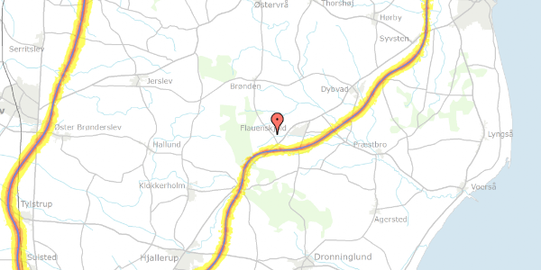 Trafikstøjkort på Flauenskjoldvej 50, 9330 Dronninglund