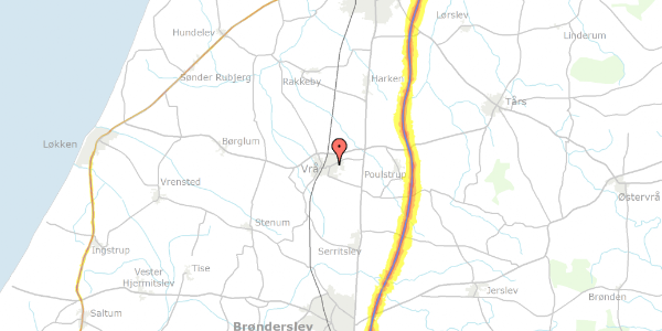 Trafikstøjkort på F.S.Brønsteds Vej 14, 9760 Vrå