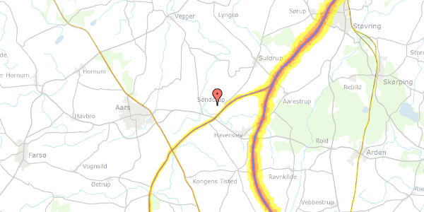 Trafikstøjkort på Åvej 13, 9541 Suldrup
