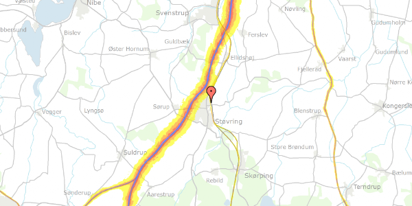 Trafikstøjkort på Hobrovej 74, kl. , 9530 Støvring