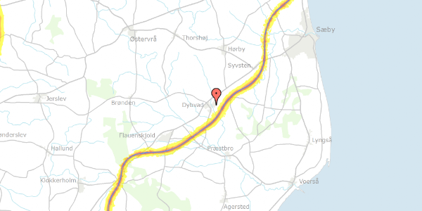 Trafikstøjkort på Rugholmsvej 4, 9352 Dybvad