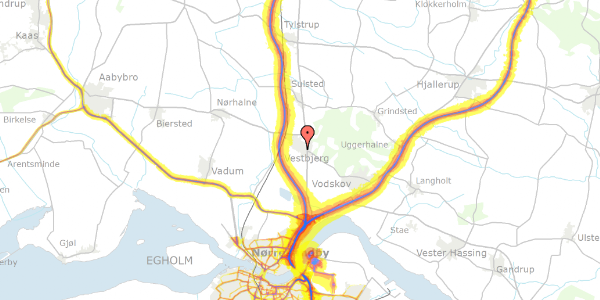 Trafikstøjkort på Bellisvej 3, 9380 Vestbjerg