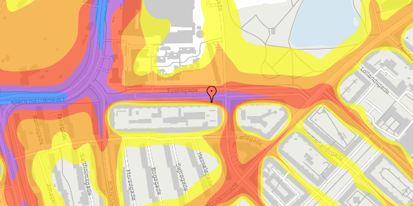 Trafikstøjkort på Fyensgade 38, 4. th, 9000 Aalborg