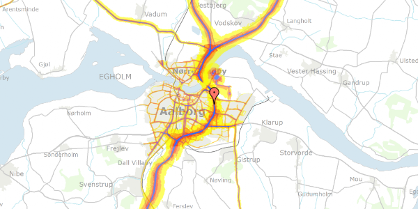 Trafikstøjkort på Grundtvigsvej 11, 9000 Aalborg