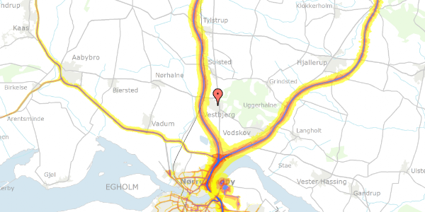 Trafikstøjkort på Guldregnsvej 4, 9380 Vestbjerg