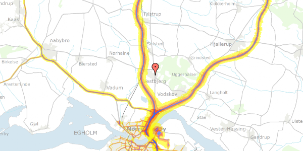 Trafikstøjkort på Guldstjernevej 8, 9380 Vestbjerg