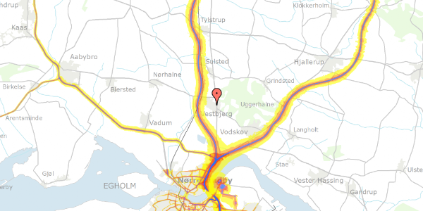 Trafikstøjkort på Guldstjernevej 12, 9380 Vestbjerg