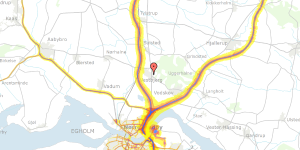 Trafikstøjkort på Gyldenrisvej 19, 9380 Vestbjerg