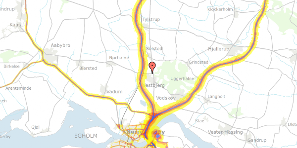 Trafikstøjkort på Hanebjælken 5, 9380 Vestbjerg