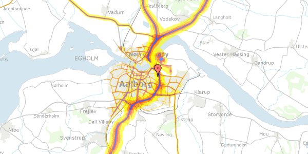 Trafikstøjkort på Heibergsvej 1, 9000 Aalborg