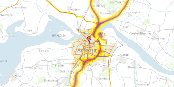 Trafikstøjkort på Hjelmerstald 9, 9000 Aalborg