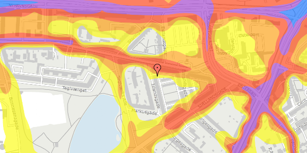 Trafikstøjkort på Islandsgade 3, st. th, 9000 Aalborg