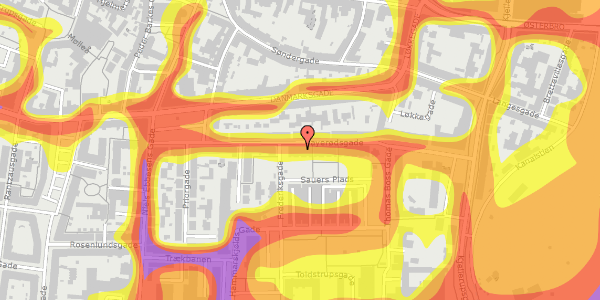 Trafikstøjkort på Kayerødsgade 28, 2. th, 9000 Aalborg